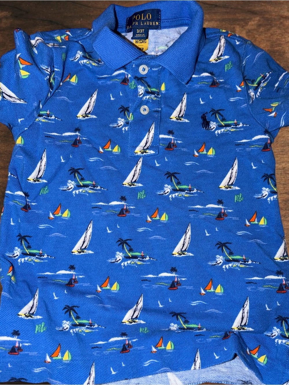 Polo by Ralph Lauren Royal Blue Nautical Sailboat Print Polo - Kids